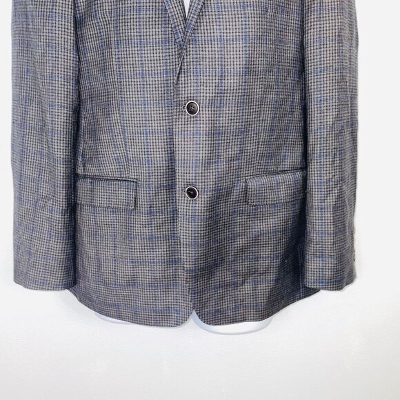 DKNY Mens M Blazer Gray Black Windowpane Plaid Suit Jacket - Picture 4 of 12